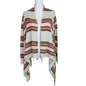 American Rag Striped Cardigan Sweater Size Large Cream Fringe Bohemian Hippie